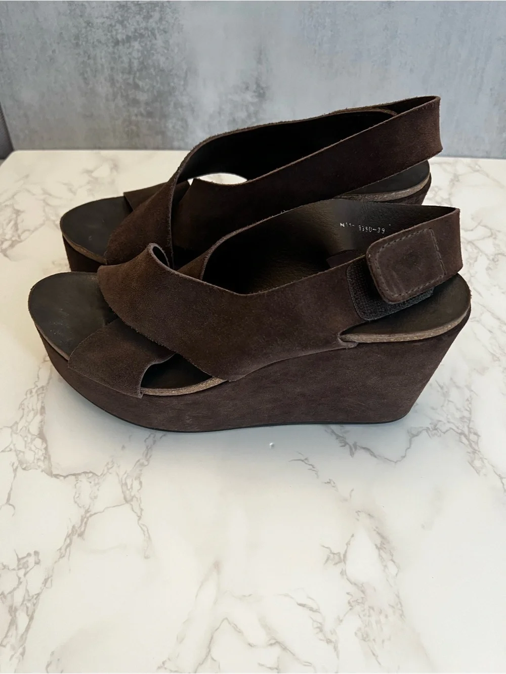 Pedro Garcia Dark Brown Suede Crisscross Platform Sandals